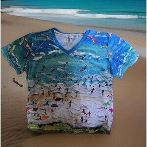 Chaos Monkey Beach Day Painting Graphic Shirt Size Womens Plus OXL